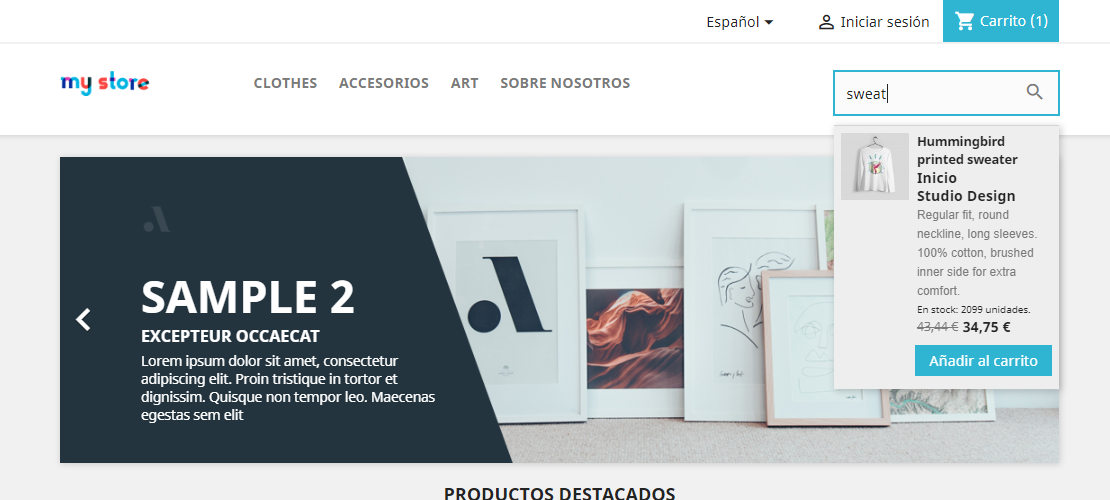 Bloque de búsqueda con sugerencias en PrestaShop - Precio oferta