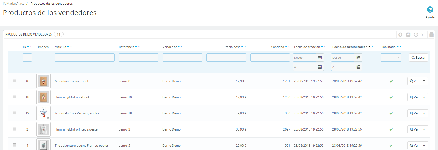 JA Marketplace - Seller products in Backoffice
